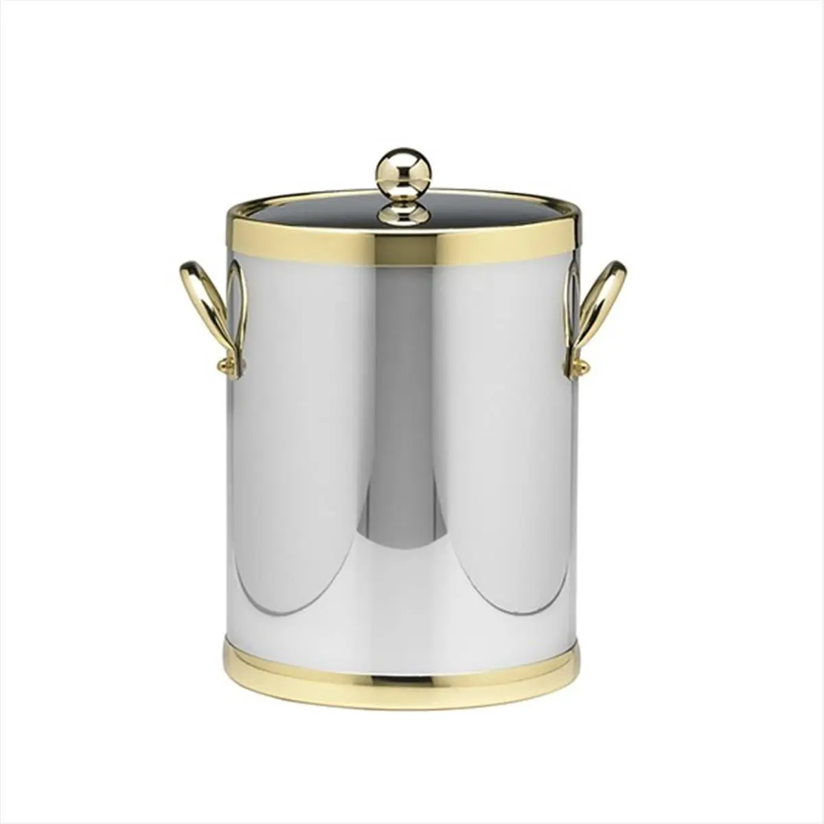 212 MAIN 5 Qt Chrome Finish Ice Bucket - Shiny Chrome & Brass Container with Metal Side Handle, 5 Qt Ice Storage, 12" h x 10" w x 10" d for Bar Use, Home Entertaining Kitchen & Bar Storage