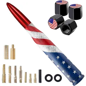 Car Truck Bullet Antenna with Valve Stem Caps for F150 F250 F350 Super Duty Raptor Dodge Ram 1500 2500 3500, Truck Accessories(Red)- American Flag Design-Car Wash Safe