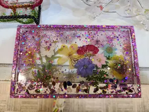 Rectangle Dish w or w/o Glitter, Pressed Flowers gems, charms, stickers- endless customization for Decorative Plates - Versatile Design for Dining Tables & Decorative Arrangements