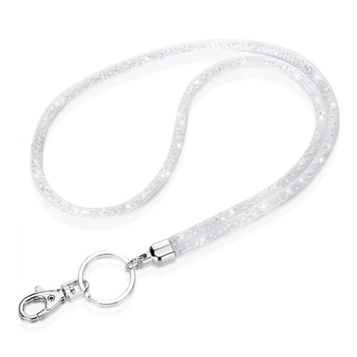 Rhinestone Decorated ID Badge Holder, ID Card Holder, 1 Count Shiny ID Badge Necklace with Key Ring, Badge Accessories, Identification Badges & Supplies for Office School