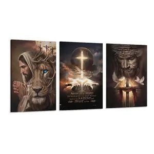 3 Counts Wood Framed Canvas Religious Wall Art, Ready To Hang, Salvation And God Series, Cross Art Bible Wall Decor, Religious Cross Print, Waterproof Canvas Wall Art, Artwork Wall Painting, Wall Picture for Home Decor