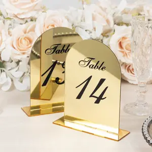 Gold Mirror Arch Acrylic Table Numbers (11-20) - 6"x7" Wedding Reception Signs with Black Print & Stands