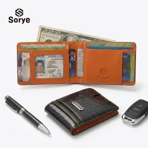 Sorye Minimalist Carbon Fiber Men's Wallet - 360° RFID Blocking Anti-Theft, Slim Front Pocket, Best Father's Day Gift Box