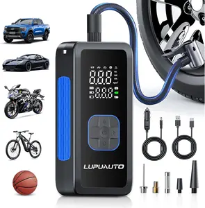 LupuAuto Compact 150PSI Max ABS Metal Portable Tire Inflator Air Compressor, Fast Inflate Digital Pressure Gauge, Auto Shut-Off, LED Light, 4 Preset Modes, Multi-Vehicle Use, Car Starter Power Station Jumper Starter with LED Lights