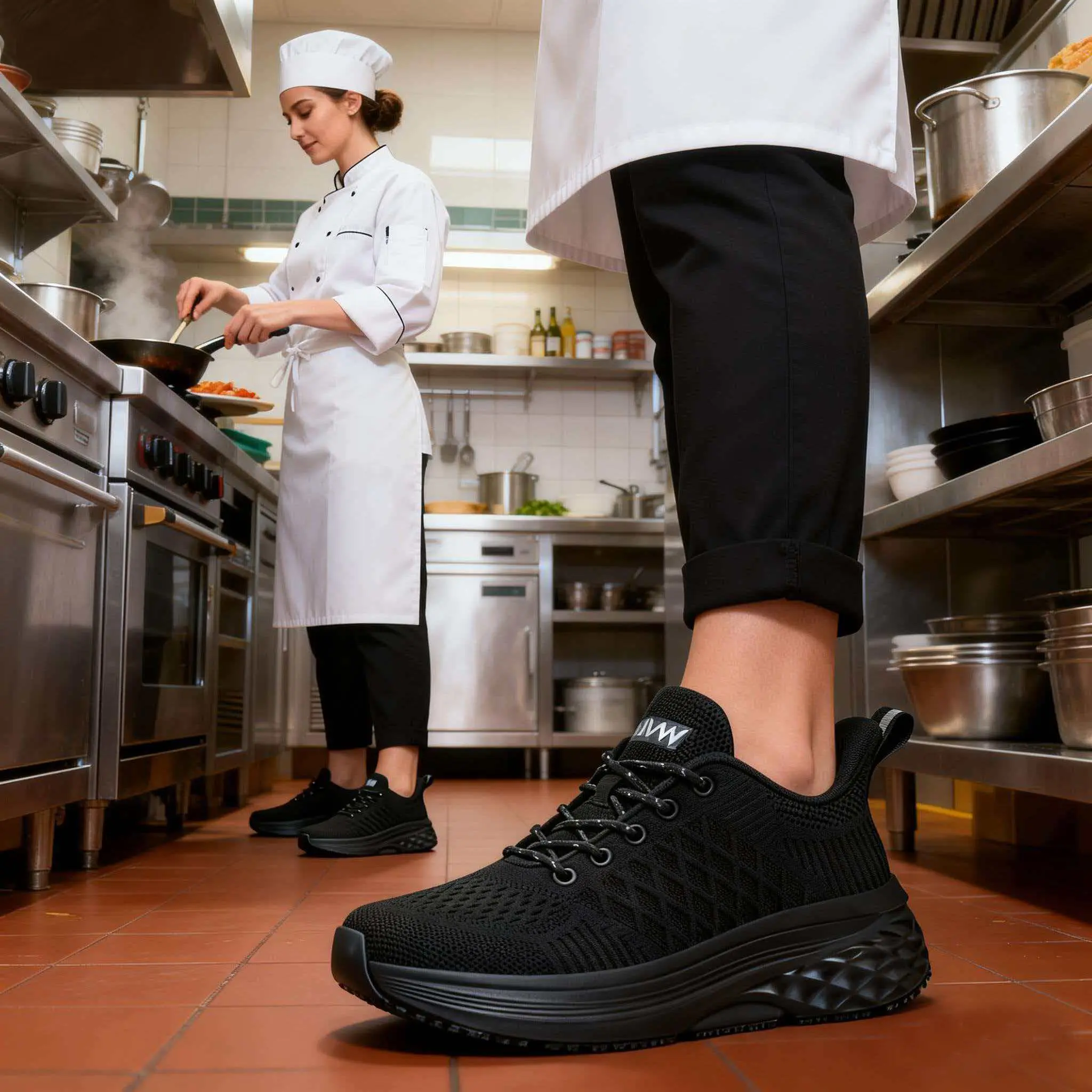 Women's Black Casual Trainers - Anti-Slip, Waterproof & Oil-Resistant Work Shoes for Kitchen, Walking & Workout & Training, Water Resistant, All Seasons, Anti-Slip Waterproof Casual Trainers, Casual Simplistic Sneakers, Abrasion Resistant Casual Trainers