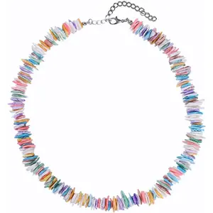 Puka Shell Necklace for Men Women Bohemian Handmade Natural White Colorful Irregular Shell Choker Necklace Adjustable Seashell Necklace Cowrie Shell Hawaiian Summer Beach Boho Jewelry Gifts