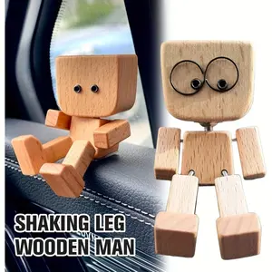 1pc 12 Changeable Faces Dancing Wooden Man - Handmade Movable Car Dashboard Decor, Solid Wood Material, No Batteries Needed, Fun & Creative Gift for Men, Boyfriend
