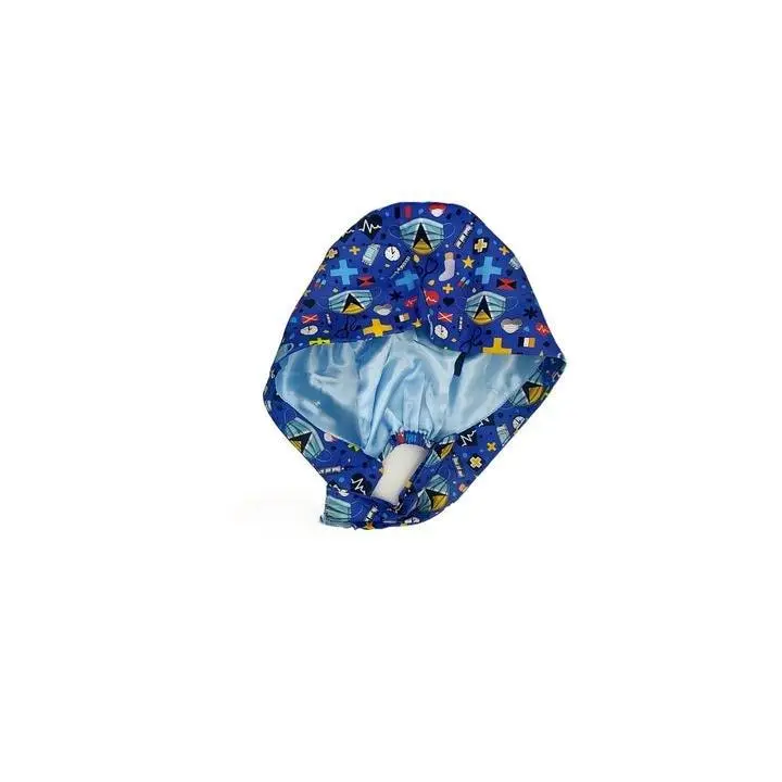 St. Lucian Flagged Blue Satin-Lined Nurse Cap with National Flag Prints and Light Blue Interior