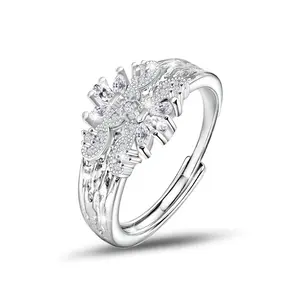 Luxury Cubic Zirconia Flower Cluster Ring for Women Adjustable Simple Sparkling Snowflake Design Engagement Ring Snow Queen Style Sparkling Wedding Engagement Promise Ring Fashion Jewelry for Anniversary Christmas Gift Elegant Daily Wear tiktokshopspringg