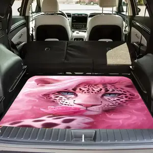 1 Pink Leopard Print Polyester Car Trunk Mat - Soft, Durable, Non-Slip, Machine Washable Cargo Liner for SUVs and Cars, Easy-to-Clean Interior Pad with Stylish Leopard Design Keeps Interiors Clean and Tidy, Car Interior Accessory, Car Accessories