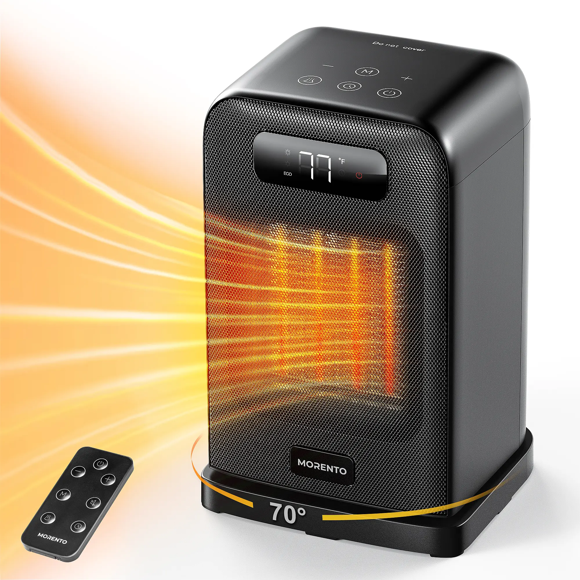 MORENTO Space Heater Indoor, Electric Desk Portable Heaters 10inch for Safety Use with Fan and Heating Modes for Bedroom with Thermostat, remote control ,energy-saving, multifunction, christmas gift ideas,  Office and Indoor Use-Black,1500W