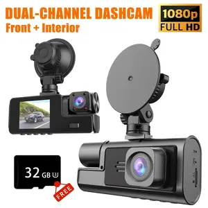2 Channel Dash Cam, Dual Dashcam, FHD Front Rear Inside Camera for Cars, 4 IR Night Vision, 24/7 Parking Mode, G-Sensor, Free 32GB SD Card