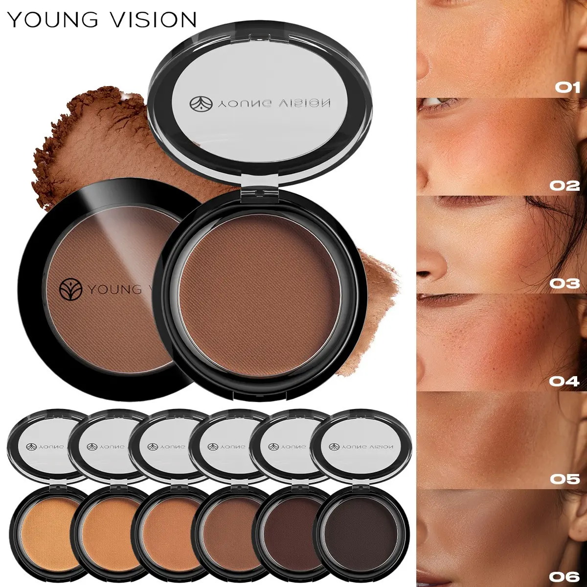 Young Vision Matte Antique Copper Contour Powder, Hairline Nose Shadow All-In-One Contour Palette, 6 Colors Available, Create a 3D Small Face