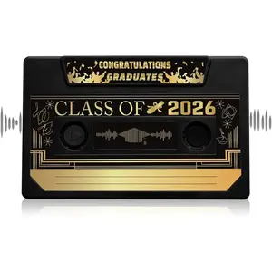 2026 Graduation Voice Recordable Keepsake Retro Cassette Tape Talking Greeting Card 5 Min Recording Black Voice Recorders