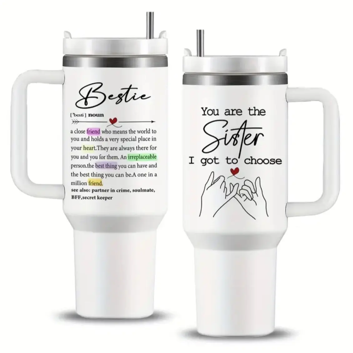 Bestie Tumbler – 40oz Sister & Best Friend Mug with Lid & Straw. Perfect Friendship & Birthday Gift for Women. Drinkware Flasks Water Bottles