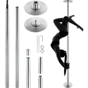 Summervibes VEVOR Professional Dancing Pole, Spinning Static Dancing Pole Kit, Portable Removable Pole, 45mm Heavy-Duty Stainless Steel Pole, Height Adjustable Fitness Pole, for Exercise Home Club Gym, Silver