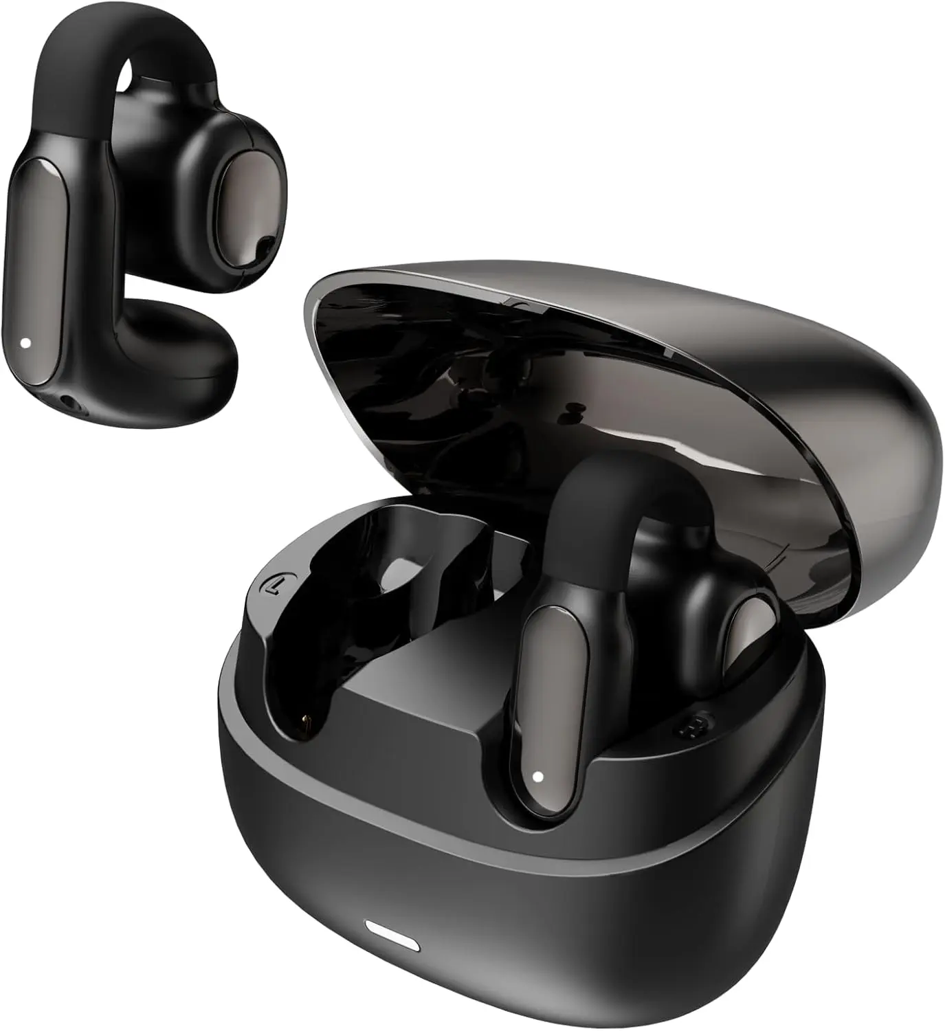Hmusic A24 Open-Ear Headset - Bluetooth 6.0 TWS Wireless Earbud-Style Open-Ear Clip-On Earphones, AI ENC, IPX5 Water Resistant, Touch Control, Handsfree for Office, Fitness