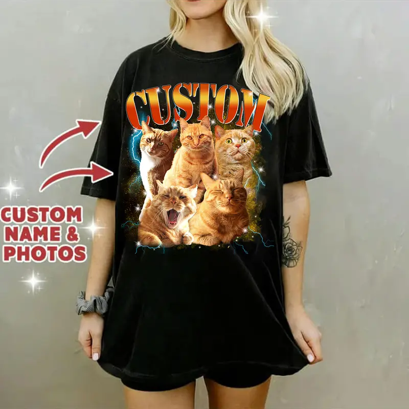 Custom Vintage Pet Shirt Pet Photo + Name Custom Dog Shirt Personalized Shirt Custom T Shirts for Humans Cat Shirt 90's Tee