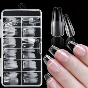 120Pcs Coffin Nail Tips, Half Matte Medium Coffin Soft x Gel Nail Tips Clear Fake Nails Ballerina Full Cover Acrylic Nails Tips for Extension Nail Manicure Salon Home DIY Nail Tips Art Nail Art Supplies