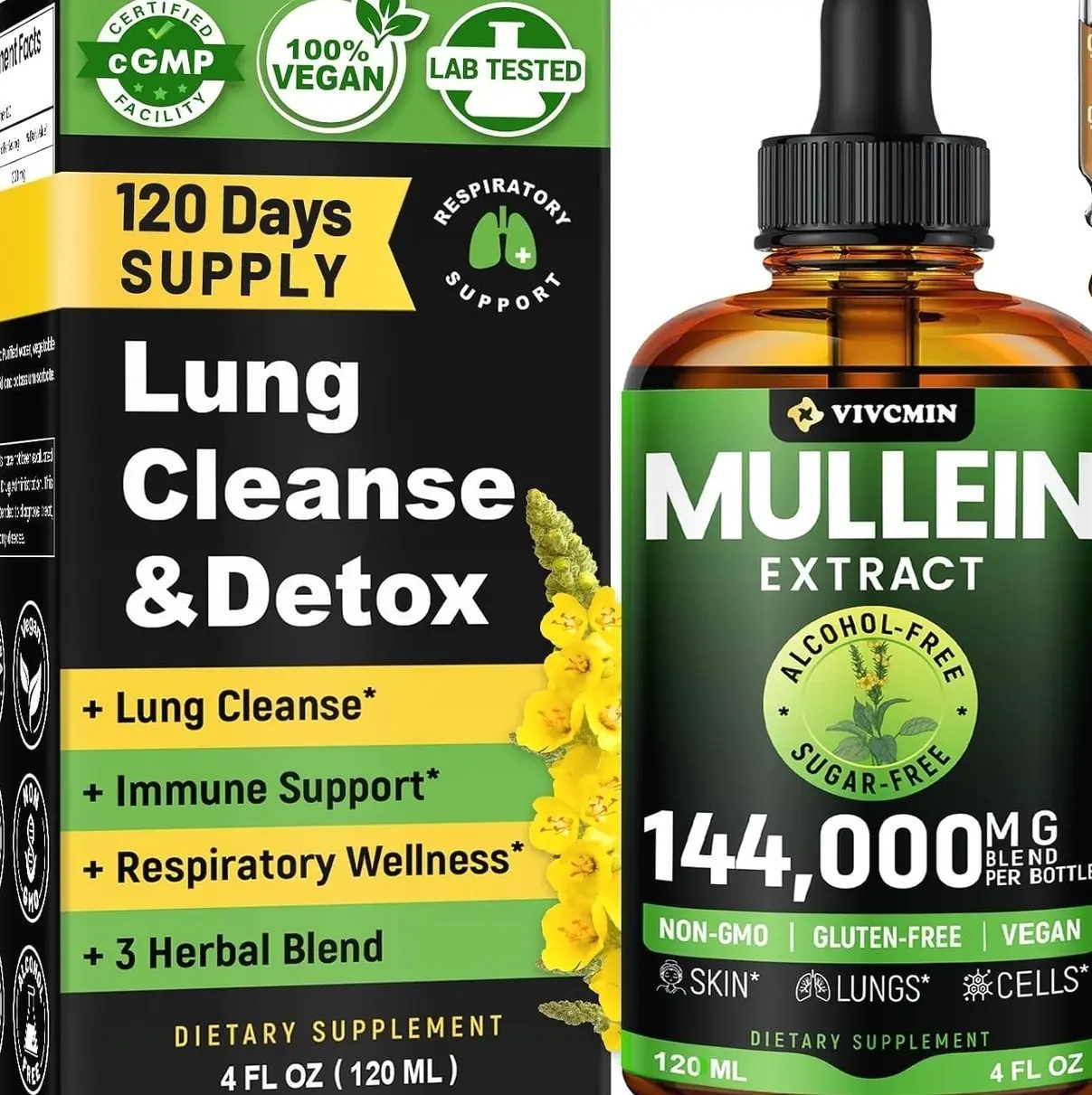 Mullein Drops for Lungs with Licorice & Astragalus, Lung Detox for Smokers Tincture, Respiratory & Immune Support, Mullein Leaf Extract for Lung Cleanse, 4 fl oz