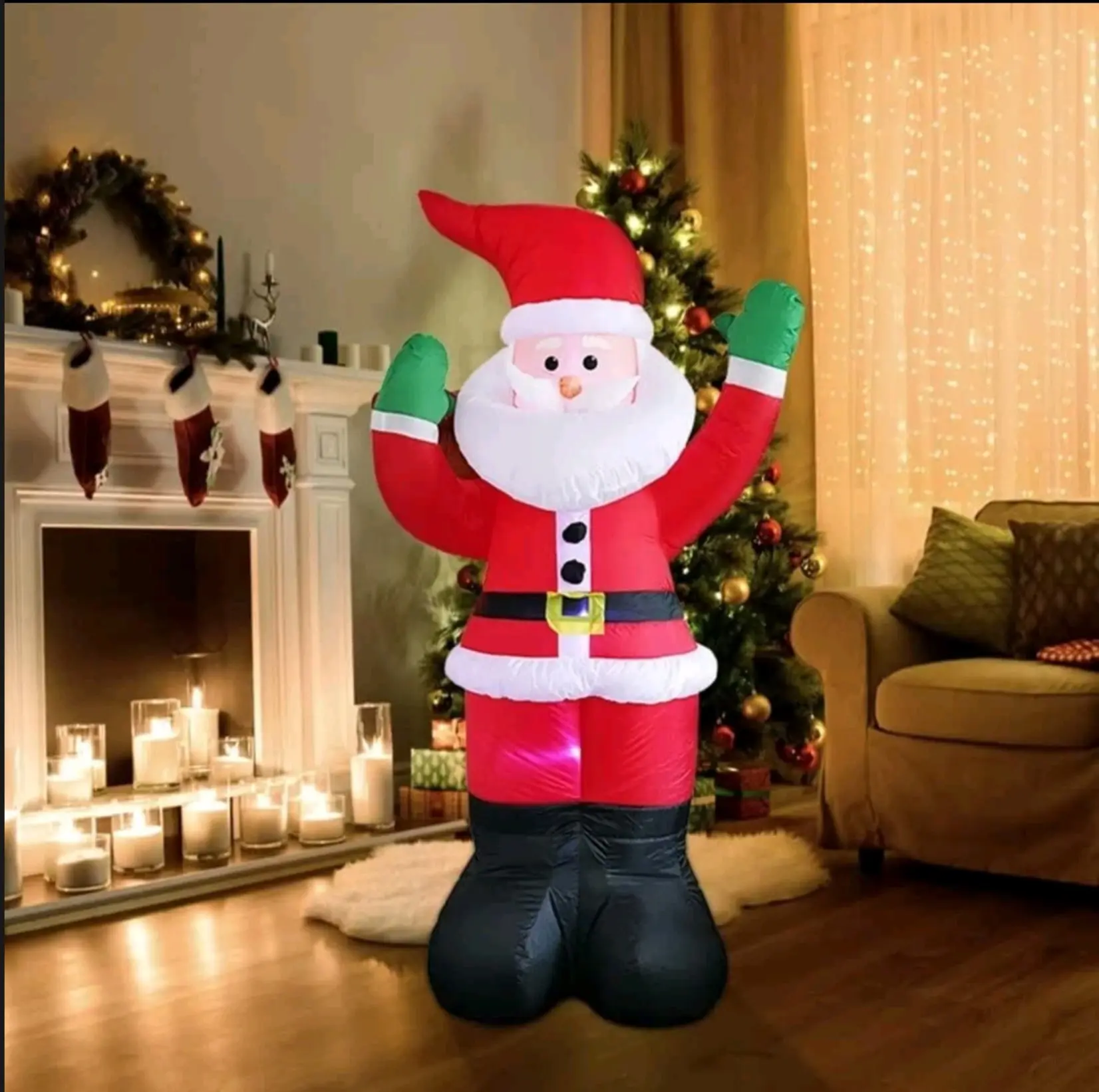6Ft Christmas Inflatable Santa Claus with LED Light Blow Up Outdoor Yard Decor for Festive Season Red & Green Suit Ideal for Holiday Parties