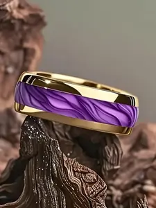 1PC 8mm Stainless Steel Purple Ring - Unisex - Elegant Bohemian Style High-Quality Durable Wedding Couple Ring - Suitable for Daily Wear and Special Occasions | Mother's Day Gift | Couple Gift Wedding Promise Rings