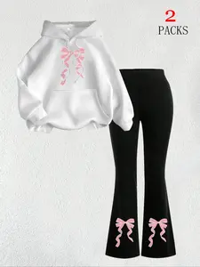 Women's Warm Sweatshirt Set + Slim Fit Flare Pants, Large Butterfly Print, Casual Loose-Fit Summer, Comfortable Daily Wear