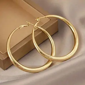 1Pair European-American Style Metallic Personalized Circle Earrings, Simple Premium Piercing Jewelry, Stylish Accessories for Women for Party
