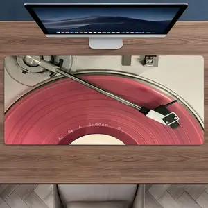 Retro Pink Vinyl Record Player Mouse Pad - Non Slip Rubber Large Desk Mat for Office Music Studio Decor, Music Lover Gift for Her