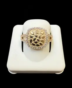Ali Jewelers Unisex 10 Karat Gold Nugget Ring - Hazard-Free Cubic Stone, Multi-Size Fashion Costume Jewelry Accessory