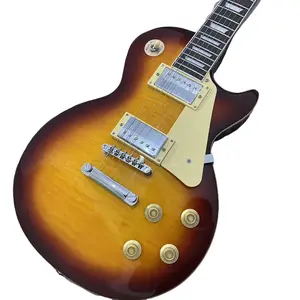 High-quality LP electric guitar with 22 frets, flame wood veneer, HH pickups, chrome hardware, solid body, rosewood fretboard, 6 strings.