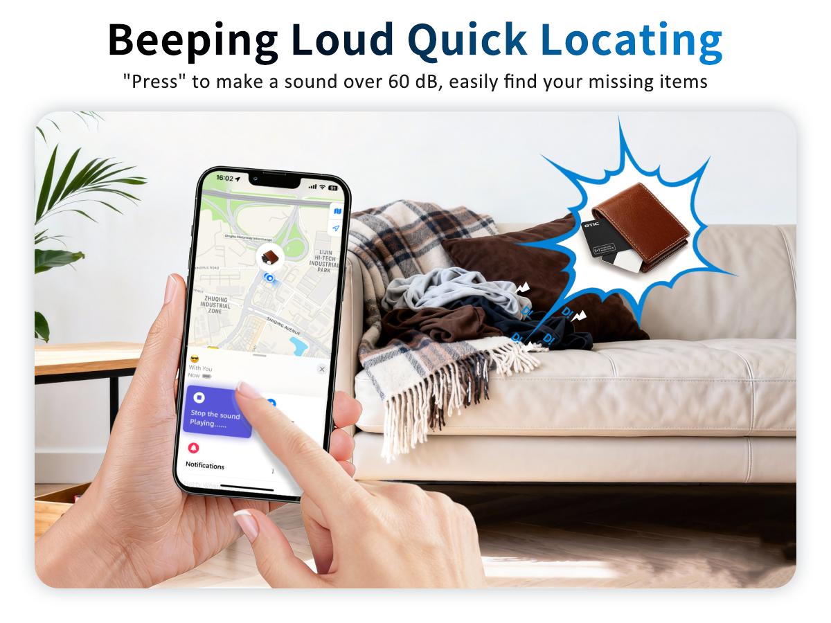 OTIC iOS & Android Bluetooth Tracker Smart Finder for Apple Find My iPhone Card Wallet GPS Tracker Wireless Charging Keys Locator for Keys Bags Passport IP67 Waterproof Dust Resistant