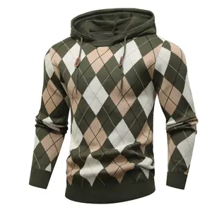 Men's Spring Diamond-Pattern Hooded Vintage Knit Sweater