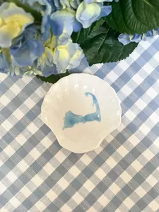 Cape Cod Watercolor Map Scallop Shell Ring Dish