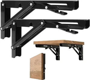 Folding Shelf Brackets 8 Inch - 2PCS Heavy Duty Metal Bracket Shelf, Wall Mounted Collapsible Bracket for Space Saving Bench Table Outdoor Smoker, Max Load: 150 Lb VUAOHIY