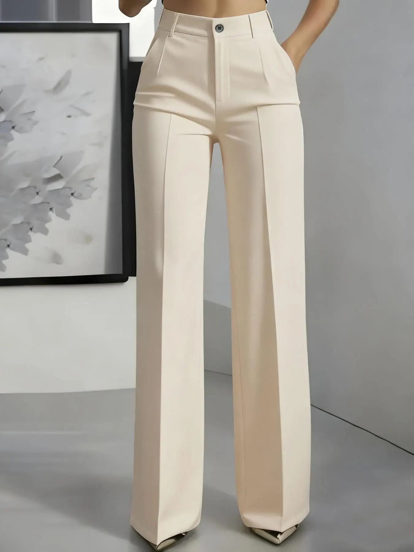 Women's High-Waisted Straight Leg Suit Pants, Business Formal Pants, Slim-Fitting Solid Color Trousers, All-Season Fashionable Business Wear, Minimalist Womenswear