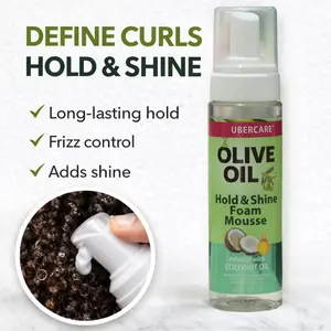 Lightweight Olive Oil Foam for Smooth, Shiny Braids, Hold & Shine Foam Mousse for Braids & Natural Hair, Creamy Curl Mousse, Shiny Curls