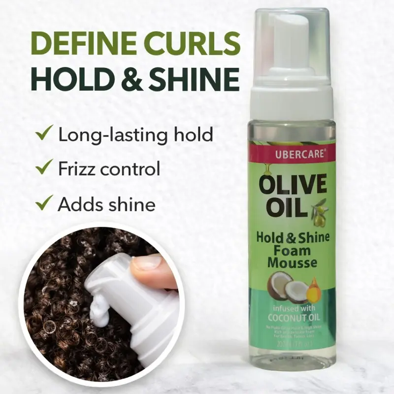 Lightweight Olive Oil Foam for Smooth, Shiny Braids, Hold & Shine Foam Mousse for Braids & Natural Hair, Creamy Curl Mousse, Shiny Curls, Perfect Curls, Curly Mousse, Curly Hair Products