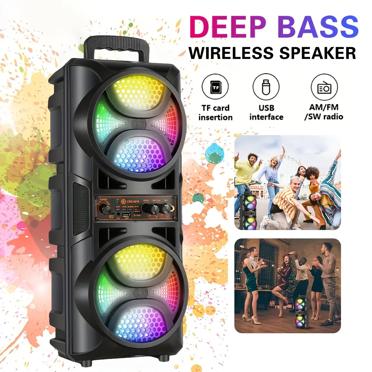 bluetooth speaker Portable Wireless Speaker, Compact and Mini With Cool Lighting Effects, Supports FM TWS, USB TF Card, Type-c Charging, Suitable for Outdoor Camping, Family Gatherings, Indoor Music, Work and Relaxation, Ideal Gift8000W