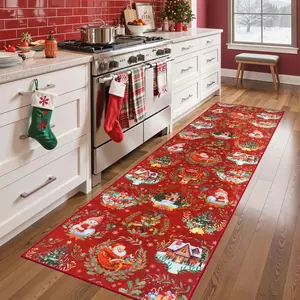 Christmas Decoration Carpet, Long Runner Rug, Home Decorative Rug, Perfect Christmas Gift, Pet Friendly Non-Slip Mat, Soft Plush Foot Pad, Washable Foldable