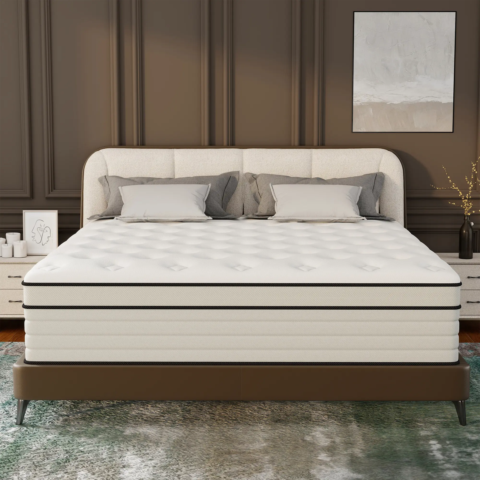 CHEHOON Twin Full Queen King Size Mattress in a Box 12/14 Inch Fiberglass-free White Hybrid Mattresses Memory Foam & Zoned Support Springs Pressure Relief Breathable Fabric Motion Isolation CertiPUR-US & OEKO-TEX