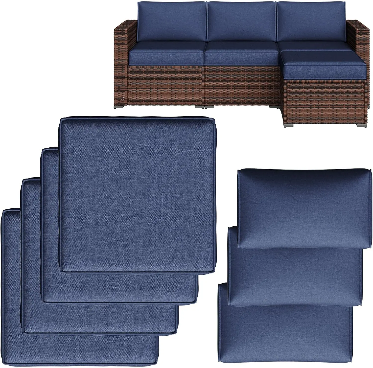 Aoxun Replacement Cushions for Outdoor Furniture, 7-Piece Outdoor Cushions for Patio Furniture, Waterproof & Fade Resistant Couch Cushion for 4-Seat Patio Conversation Sets
