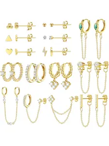 Dainty Earrings Set for Women, Gold Plated Stud & Huggie Hoops, Ear Studs, Hypoallergenic Post Earrings Surgical Steel, Casual Style, All Seasons, High Quality Earrings, Hypoallergenic Jewelry