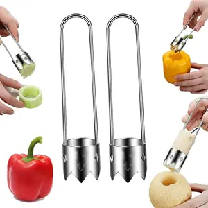 Set of two metal coring tools designed for quick seed removal from peppers and fruits, offering smooth handling and efficient kitchen prep.