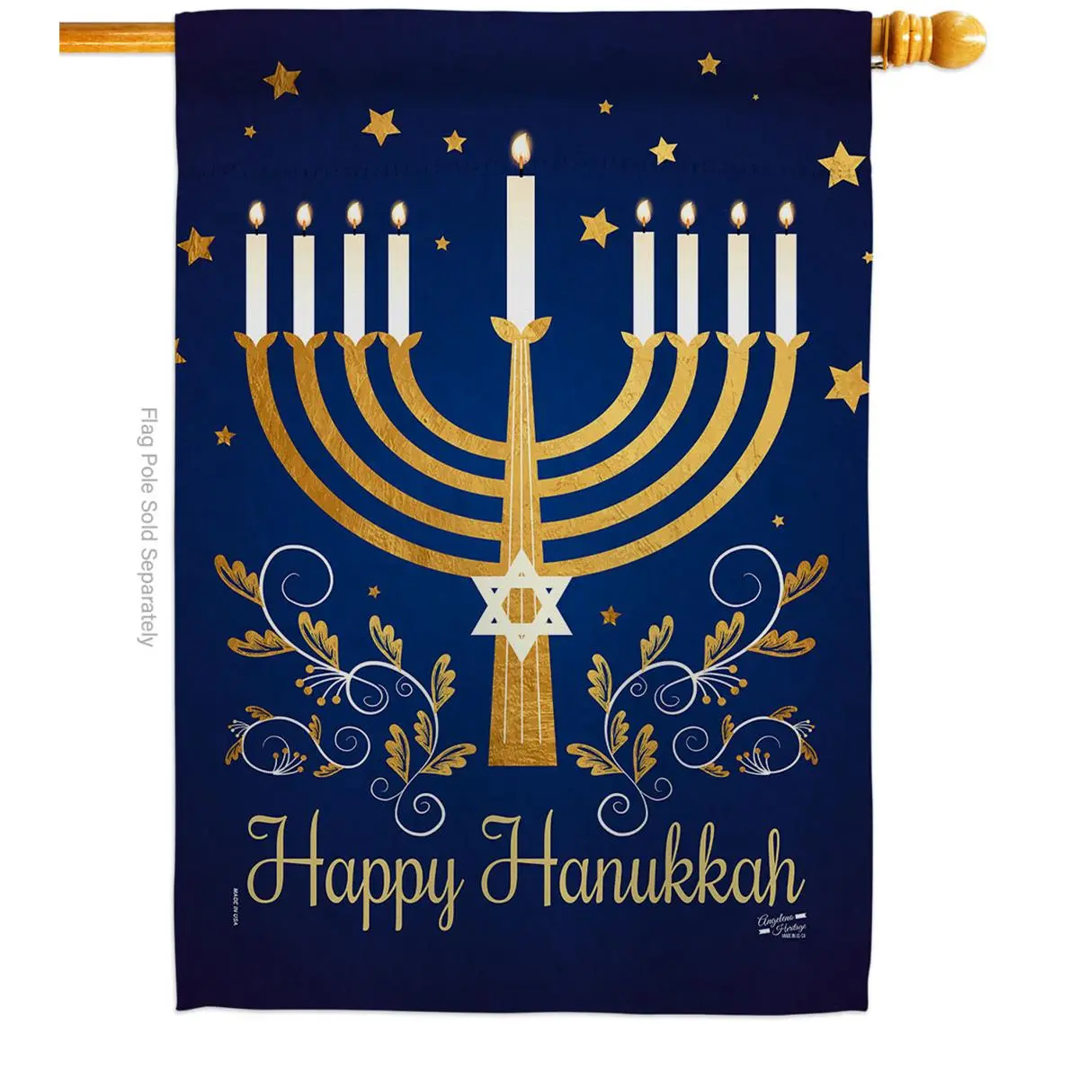 Angeleno Heritage 28x40 in. Pro Guard Material Happy Hanukkah House Flag, Weather-Resistant Double-Sided Vertical Winter Garden Yard Decor, Outdoor Home Improvement Gift