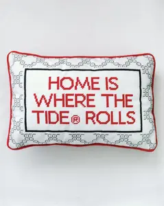 Crimson and White Needlepoint Pillow 12x18 inches Hand-Stitched Collegiate-Inspired Charm for Sofa Bed or Reading Nook