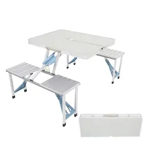 Folding Picnic Table, Aluminum Foldable Table, Camping Table with Seats and Umbrella Hole, Lightweight Suitcase Outdoor, Portable Camping Chairs for Travel Outing Gathering BBQ