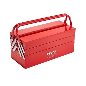 VEVOR 18-in Steel Tool Box, 3-Tier 5-Tray Portable Folding Cantilever Tool Chest Organizer with Dual Handle, Flip-Top Lid, Lock Hole & Powder Coated Finish, for Household & Warehouse Repair