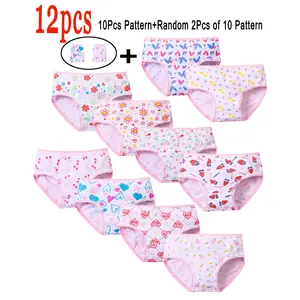 12Pcs Girls 100% Cotton Panties, Soft Comfy Kids Triangle Briefs, Cute Print Children's Underpants