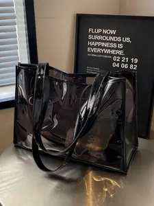 Women's Fashionable Transparent Tote Bag, Clear Bag, Stylish Tote Bag, Large Capacity Shoulder Bag for Daily Commuting, Casual Trendy Versatile High-quality Daily Commuting Bag, Girl Fashionable Shopping Bag, Soft Commuter Tote